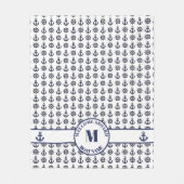 Nautisch Donkerblauw | Witte scheepankers | Wielen Fleece Deken (Voorkant)
