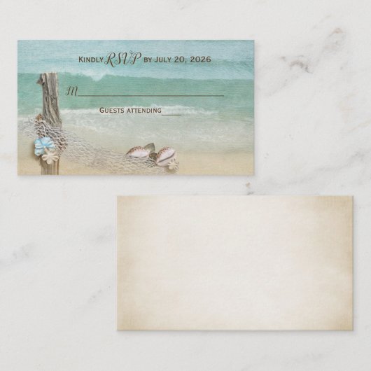Nautisch driftwood strand RSVP bruiloft Informatiekaartje (Voorkant / Achterkant)