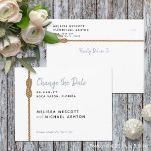 Nautisch ⛵ Dusty Blue + White Verander de datum Aankondigingskaart