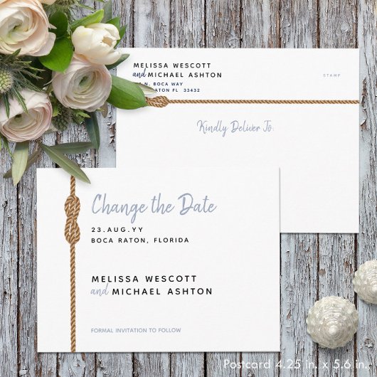 Nautisch ⛵ Dusty Blue + White Verander de datum Aankondigingskaart