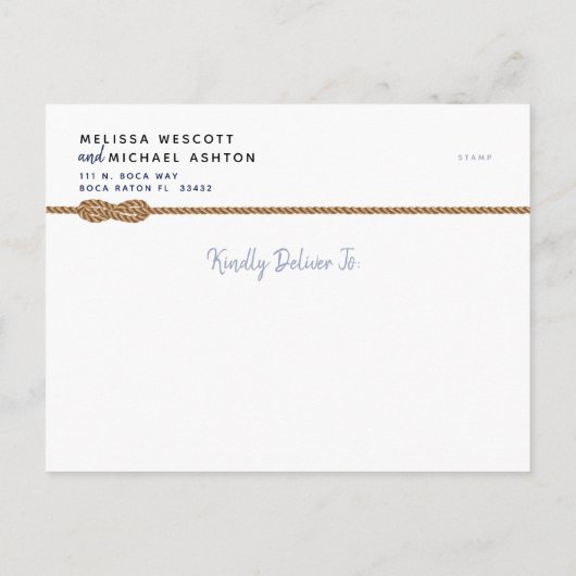 Nautisch ⛵ Dusty Blue + White Verander de datum Aankondigingskaart (Achterkant)