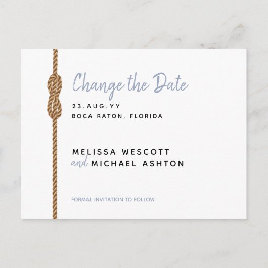 Nautisch ⛵ Dusty Blue + White Verander de datum Aankondigingskaart (Voorkant)