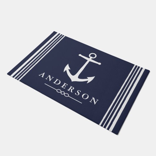 Nautisch Elegant Wit Anker | Gepersonaliseerd Deurmat (Schuin)
