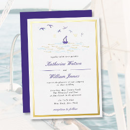 Nautisch Elegante Boot Oceaanprint Elegante Trouw  Folie Uitnodiging