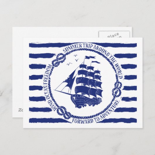 Nautisch embleem met zeilschip briefkaart (Voorkant / Achterkant)