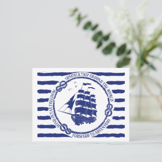 Nautisch embleem met zeilschip briefkaart (Staand voorkant)