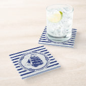 Nautisch embleem met zeilschip glazen onderzetter (Schuin)