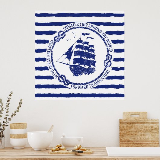 Nautisch embleem met zeilschip poster (Keuken)