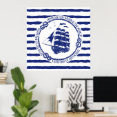 Nautisch embleem met zeilschip poster (Thuiskantoor)