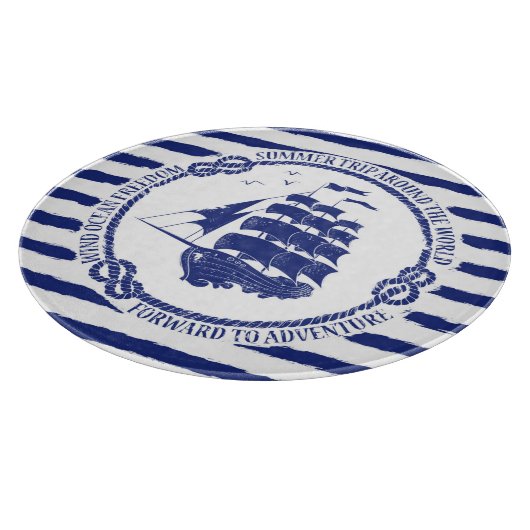 Nautisch embleem met zeilschip snijplank (Hoek)