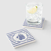 Nautisch embleem met zeilschip stenen onderzetter (Zijkant)