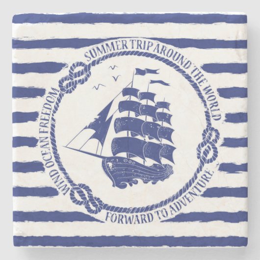 Nautisch embleem met zeilschip stenen onderzetter (Voorkant)