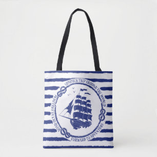 Nautisch embleem met zeilschip tote bag