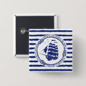 Nautisch embleem met zeilschip vierkante button 5,1 cm (Voorkant /achterkant)