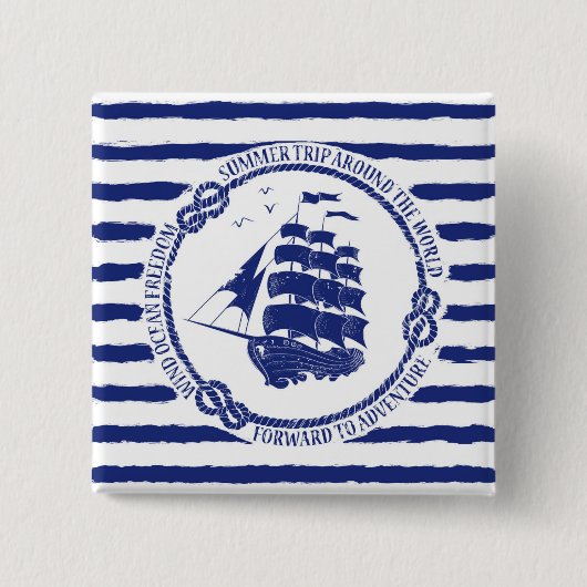 Nautisch embleem met zeilschip vierkante button 5,1 cm (Voorkant)