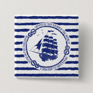Nautisch embleem met zeilschip vierkante button 5,1 cm