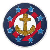 Nautisch | Faux Gold Glitter Anchor | Sterren Keramische Knop (Voorkant)