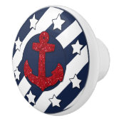 Nautisch | Faux Red Glitter | Witte sterren Keramische Knop (Rechts)