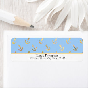 Nautisch Feminine Gold- en blauw Boat-anker label