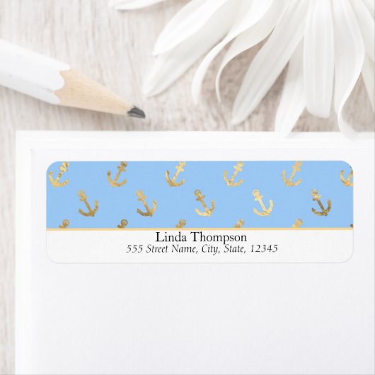 Nautisch Feminine Gold- en blauw Boat-anker label (Insitu)