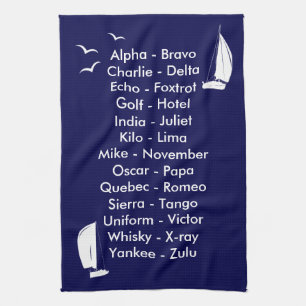Nautisch fonetisch alfabet Navy Blue Yachting Theedoek