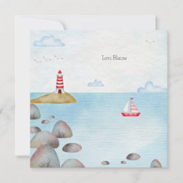 Nautisch Geboortekaartje Met Zee & Vuurtoren Notitiekaartje