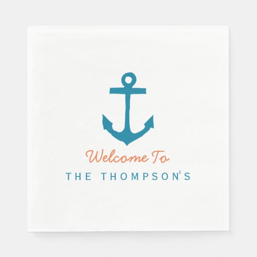 Nautisch gepersonaliseerd aqua en Sinaasappel Servet (Voorkant)