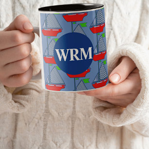 Nautisch Gepersonaliseerd Monogram Koffie Mok Zeil