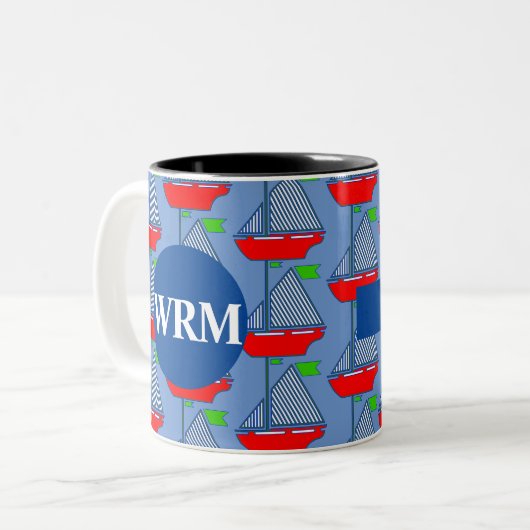 Nautisch Gepersonaliseerd Monogram Koffie Mok Zeil (Voorkant links)