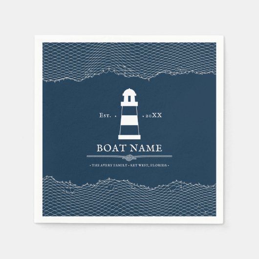 Nautisch Gepersonaliseerde Blauwe Vuurtoren Boot S Servet (Voorkant)