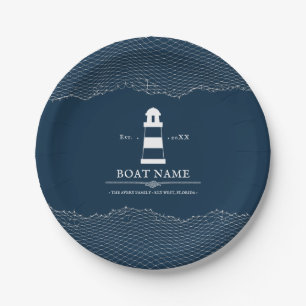 Nautisch Gepersonaliseerde Blauwe Vuurtoren Bootna Papieren Bordje