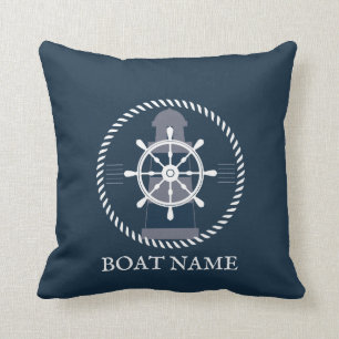Nautisch gepersonaliseerde bootnaam Navy Blue Kussen