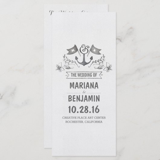 Nautisch geschilderd anker bruiloft programma's (Voorkant / Achterkant)