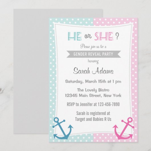Nautisch Geslacht Onthullen Party Uitnodiging Blau (Voorkant / Achterkant)