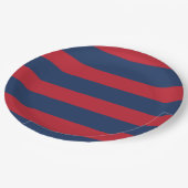 Nautisch gestreept blauw rood papieren bordje (Gekanteld)