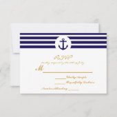 Nautisch Gestreepte Anker RSVP Wedding Kaart (Voorkant)