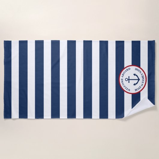 Nautisch gestripte badhanddoek met anker (Voorkant)