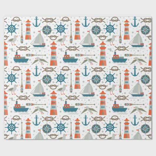 Nautisch gevlekt rood blauwgroen wit patroon cadeaupapier (Vlak)