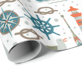 Nautisch gevlekt rood blauwgroen wit patroon cadeaupapier (Rol Hoek)