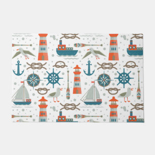 Nautisch gevlekt rood blauwgroen wit patroon deurmat
