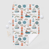 Nautisch gevlekt rood blauwgroen wit patroon golfhanddoek (Insitu)