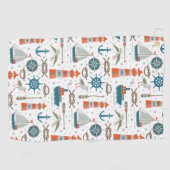 Nautisch gevlekt rood blauwgroen wit patroon golfhanddoek (Horizontaal)