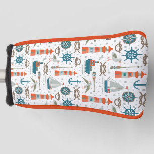 Nautisch gevlekt rood blauwgroen wit patroon golfheadcover