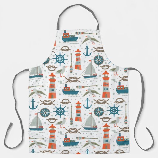 Nautisch gevlekt rood blauwgroen wit patroon schort (Voorkant)