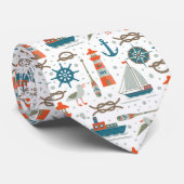 Nautisch gevlekt rood blauwgroen wit patroon stropdas (Opgerold)