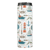 Nautisch gevlekt rood blauwgroen wit patroon thermosbeker (Achterkant)