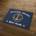 Nautisch Goud Anker Marine Blauw Welkom Aan boord  Deurmat<br><div class="desc">Welkom aan boord van Nautical Gold Anchor Navy Blue Boat Deurmatten.</div>