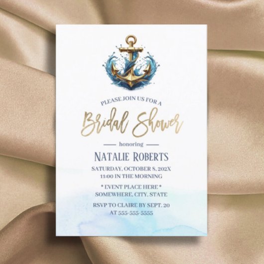 Nautisch Goud Anker Zomer Bruiloft Vrijgezellenfee Kaart