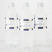 Nautisch, Goud met Navy Stripes Waterfles Etiket (Flessen)