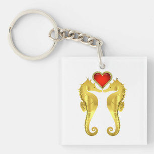 Nautisch goud zeepaardje Keltisch rood hart/zwart Sleutelhanger